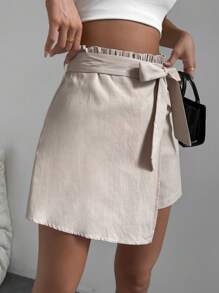 Chiquease 紙袋腰腰帶裙裤 - 杏色 - 查看 4