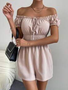 SHEIN Privé Mono de hombros descubiertos con cordón delantero - Albaricoque - Ver 5