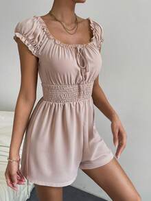 SHEIN Privé Mono de hombros descubiertos con cordón delantero - Albaricoque - Ver 6