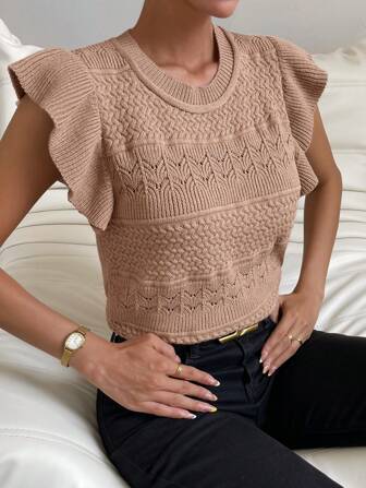 SHEIN Privé 蝴蝶袖網眼針織上衣