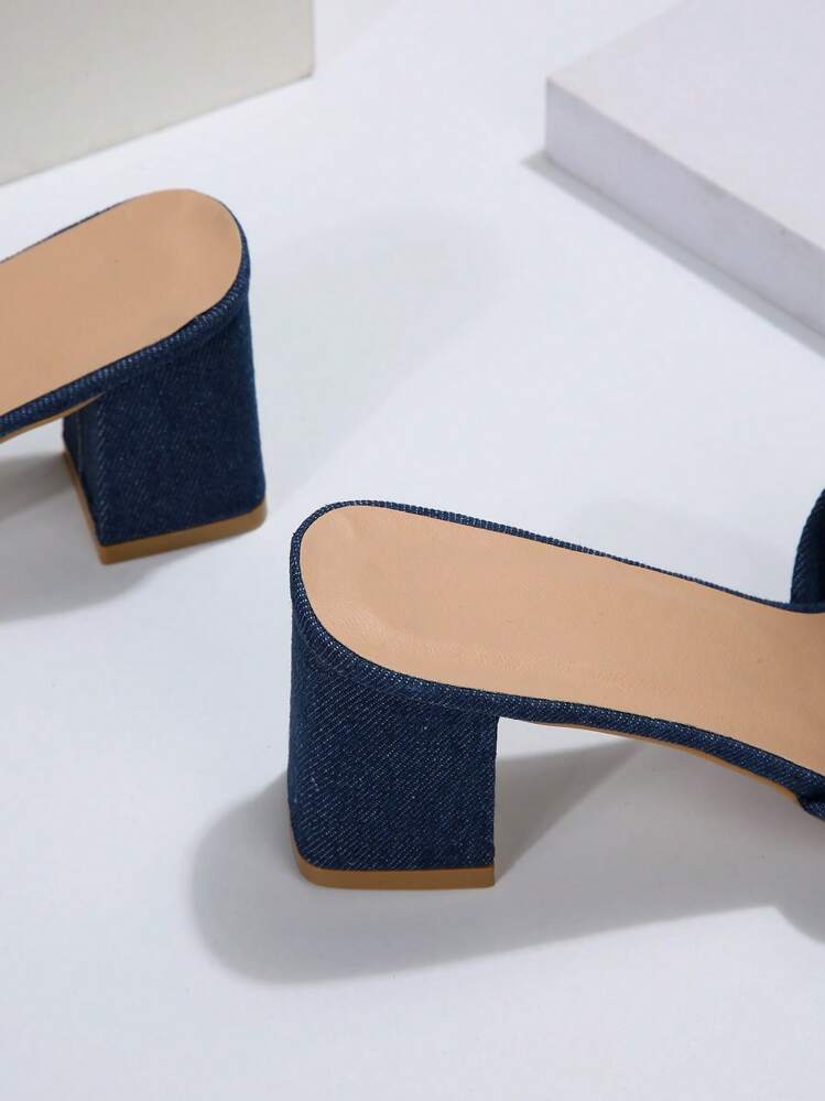 Women Minimalist Chunky Heeled Mule Sandals, Fashion Sandals - Blue - View 7