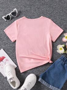 小女童1入組貼花花卉圖案和火烈鳥圖案T恤 - 粉色 - 查看 2