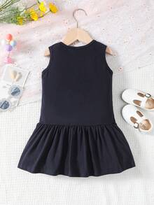 SHEIN 小女童獨角獸印花荷葉邊連衣裙 - 黑色 - 查看 2