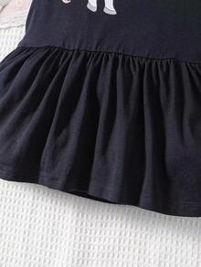 SHEIN 小女童獨角獸印花荷葉邊連衣裙 - 黑色 - 查看 4