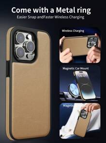 Habyby 男士PU商務風防摔手機殼，適用於iPhone 11/iPhone 13/iPhone 14/iPhone 15/iPhone 12 - 卡其色 - 查看 6