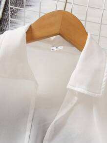 SHEIN Bộ thời trang bé gái Hem thô Bị tách Khối Màu Lá thư Giải trí - Nhiều màu - Xem 7