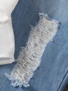 SHEIN Bộ thời trang bé gái Hem thô Bị tách Khối Màu Lá thư Giải trí - Nhiều màu - Xem 8