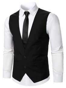 Manfinity Mode Men 1pc Button Front Waistcoat - Black - View 1