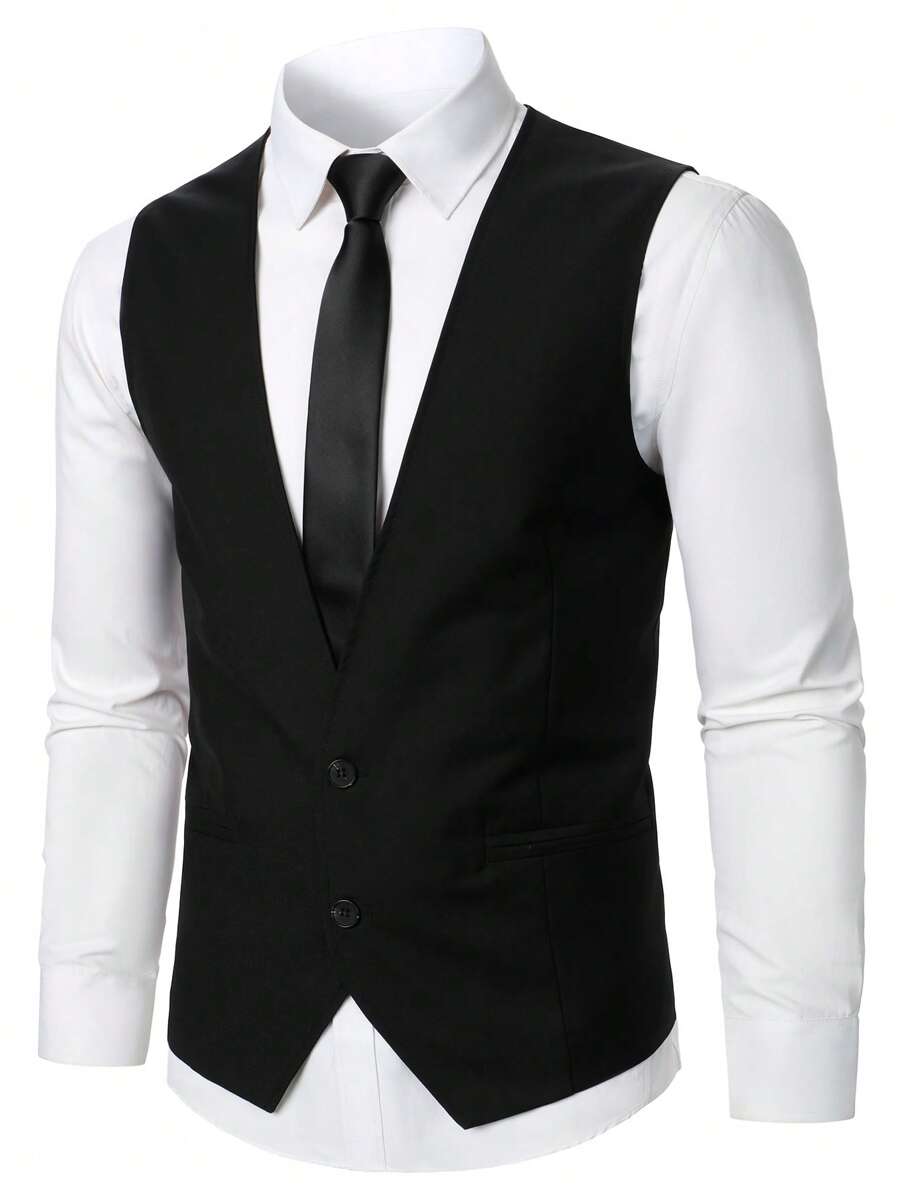 Manfinity Mode Men 1pc Button Front Waistcoat - Black - View 1