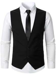 Manfinity Mode Men 1pc Button Front Waistcoat - Black - View 6