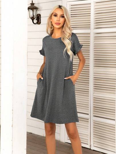 DEARCASE 素色隱藏口袋連衣裙