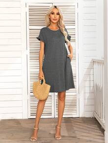 DEARCASE 素色隱藏口袋連衣裙 - 灰色 - 查看 5