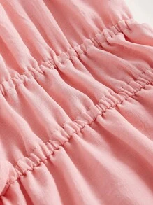 GENKIRA 素色荷葉邊前繫帶連衣裙 - 粉色 - 查看 3