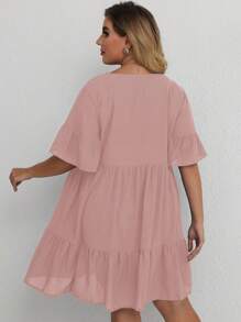 SHEIN LUNE Plus Flounce Sleeve Ruffle Hem Smock Dress - Dusty Pink - View 2