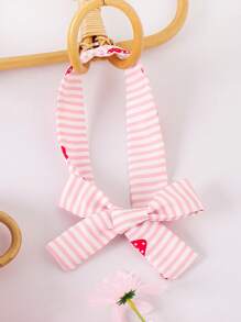 SHEIN 小女童條紋圖案和草莓圖案荷葉邊洋裝帶配件髮箍 - 粉色 - 查看 6