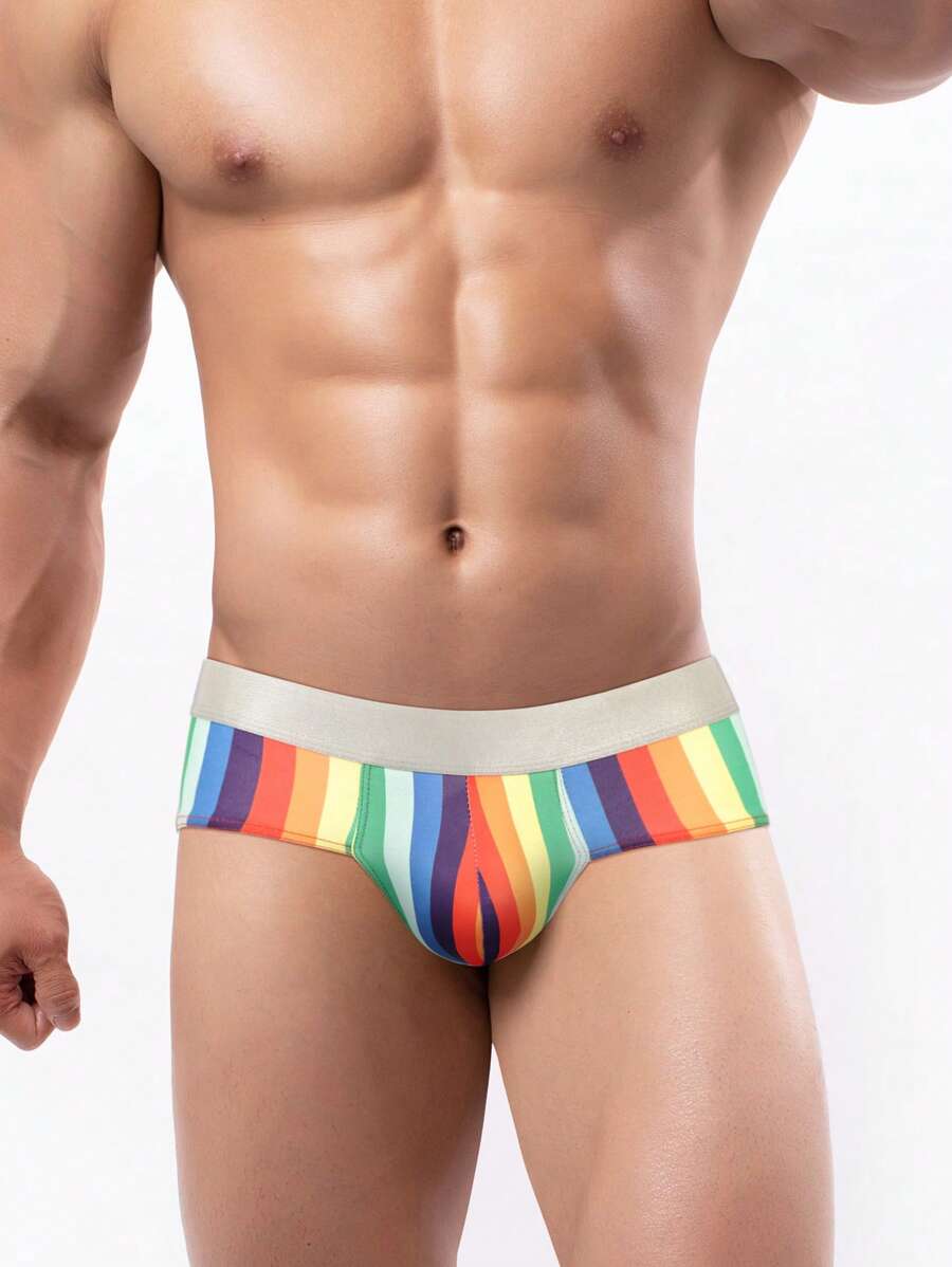 Men Striped Print Brief Pride - Multicolor - View 1
