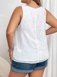 SHEIN LUNE Plus Contrast Lace Sleeveless Blouse - White - View 2