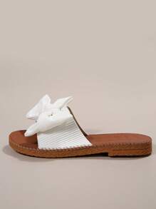 Dép Xăng Đan Trắng Thanh Lịch Cho Nữ, Xăng Đan Trượt Trang Trí Nơ - trắng - Xem 3