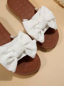 Dép Xăng Đan Trắng Thanh Lịch Cho Nữ, Xăng Đan Trượt Trang Trí Nơ - trắng - Xem 4