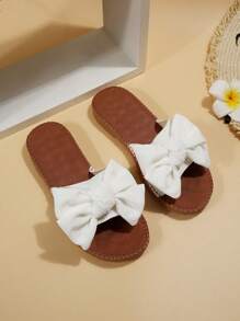 Dép Xăng Đan Trắng Thanh Lịch Cho Nữ, Xăng Đan Trượt Trang Trí Nơ - trắng - Xem 6