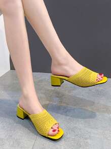 Giày Sandal Nữ Màu Vàng Thời Trang, Giày Sandal Con La Gót Chun Tối Giản - Màu vàng - Xem 1
