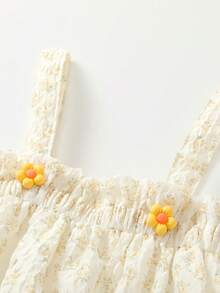 2件套小女孩甜美可愛無袖上衣短褲套裝夏季休閒舒適田園風格 - 黃色 - 查看 5