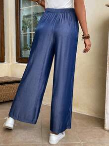 EMERY ROSE Button Detail Slant Pocket Pants - Blue - View 3