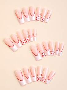 Nâng cấp diện mạo của bạn với 24 chiếc quan tài dài hình trái tim kiểu Pháp Full Cover Bộ móng tay giả - Nhiều màu - Xem 2