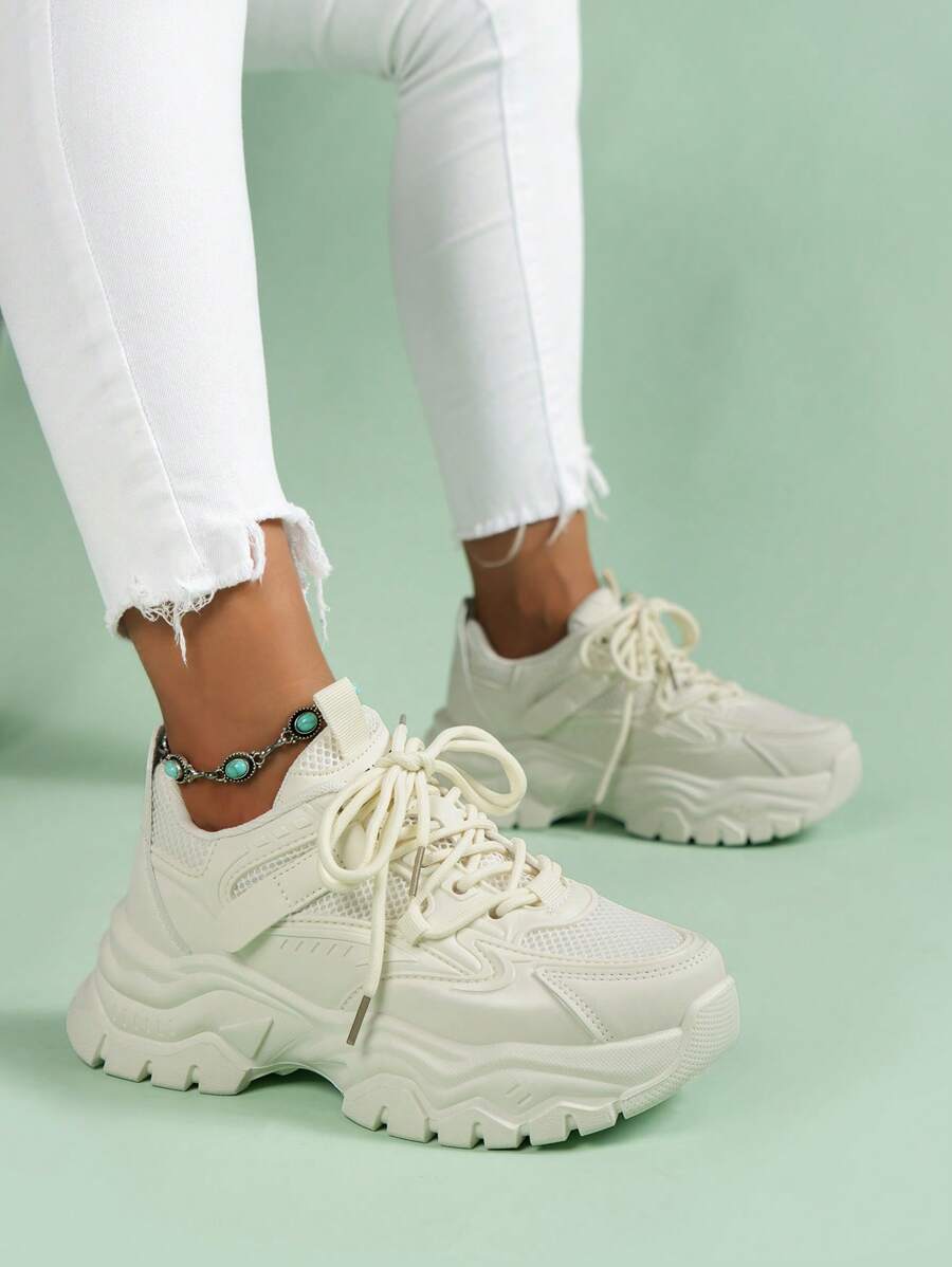 Women's Platform Sneakers - Beige - View 1