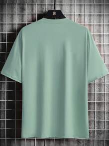 Manfinity Homme 男士啤酒和字母圖案T恤 - 薄荷綠 - 查看 2