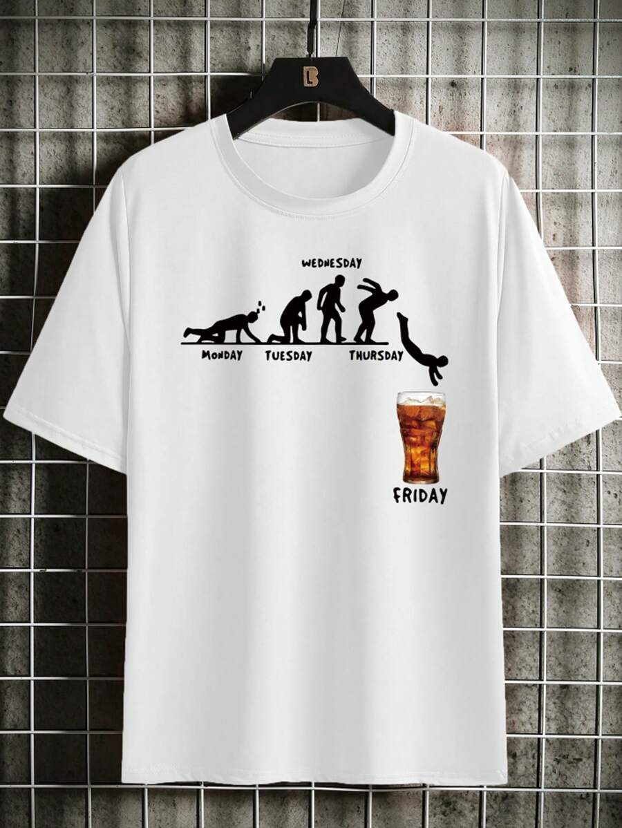 Manfinity Homme Hombres Camiseta con estampado de letra y figura - Blanco - Ver 1