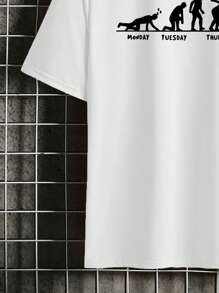 Manfinity Homme Hombres Camiseta con estampado de letra y figura - Blanco - Ver 3