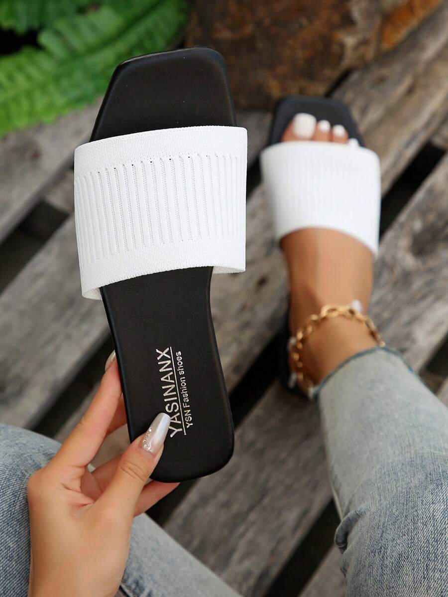 優雅白色涼鞋適用於女士極簡單帶涼拖 - 白色 - 查看 1