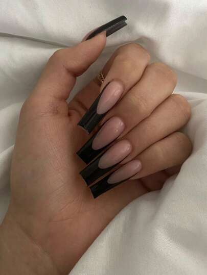 Mejora tu aspecto con 24 uñas postizas de estilo francés con forma de ataúd largo y cobertura completa, kit de uñas falsas, suministros de uñas uñas falsas uña falsa uña acrílica