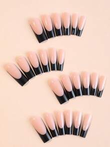 Mejora tu aspecto con 24 uñas postizas de estilo francés con forma de ataúd largo y cobertura completa, kit de uñas falsas, suministros de uñas uñas falsas uña falsa uña acrílica - Multicolor - Ver 2