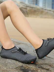 Sporty Water Shoes For Women, Striped Pattern Drawstring Design Creek Shoes - Dark Grey - View 4