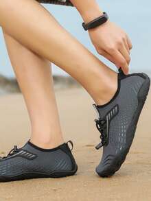 Sporty Water Shoes For Women, Striped Pattern Drawstring Design Creek Shoes - Dark Grey - View 5