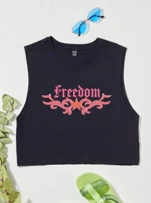 SHE(IN) BRASIL Top tank crop con estampado de letra - Negro - Ver 1