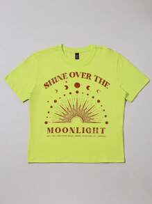 SHE(IN) BRASIL 標語圖案T恤 - 青檸色 - 查看 3