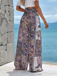 EURMUSE Paisley Print Wide Leg Trousers - Multicolor - View 2