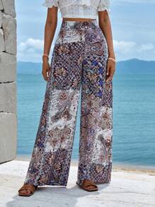 EURMUSE Paisley Print Wide Leg Trousers - Multicolor - View 4