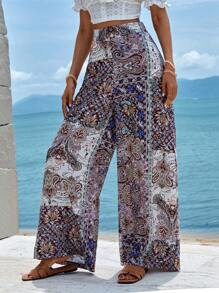 EURMUSE Paisley Print Wide Leg Trousers - Multicolor - View 5