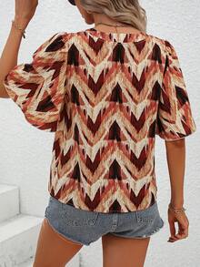 SHEIN Unity Chevron Print Flounce Sleeve Blouse - Multicolor - View 3