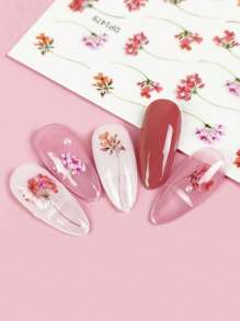 一次性美甲贴纸，1 张 PET 花卉图案指甲贴花，适用于家庭 DIY 指甲贴纸 - 彩色 - 查看 6