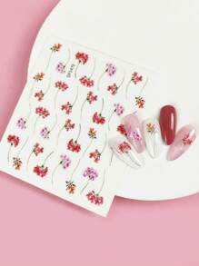 一次性美甲贴纸，1 张 PET 花卉图案指甲贴花，适用于家庭 DIY 指甲贴纸 - 彩色 - 查看 7