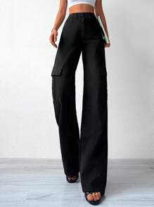 Cottnline Flap Pocket Side Cargo Jeans - Black - View 1