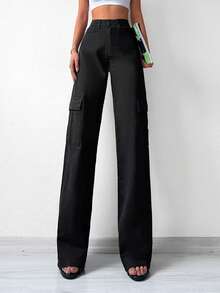 Cottnline Flap Pocket Side Cargo Jeans - Black - View 4