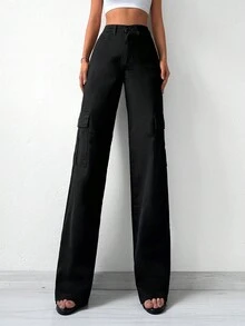 Cottnline Flap Pocket Side Cargo Jeans - Black - View 5