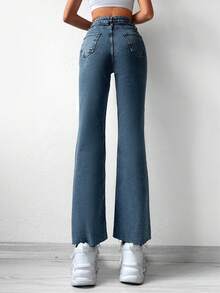 EURMUSE Raw Hem Flare Leg Jeans - Medium Wash - View 2