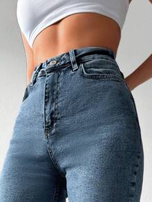 EURMUSE Raw Hem Flare Leg Jeans - Medium Wash - View 4